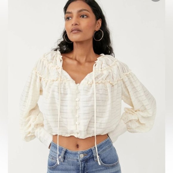 Free People Hailey Blouse Size Small Oversized Textured - Picture 1 of 11